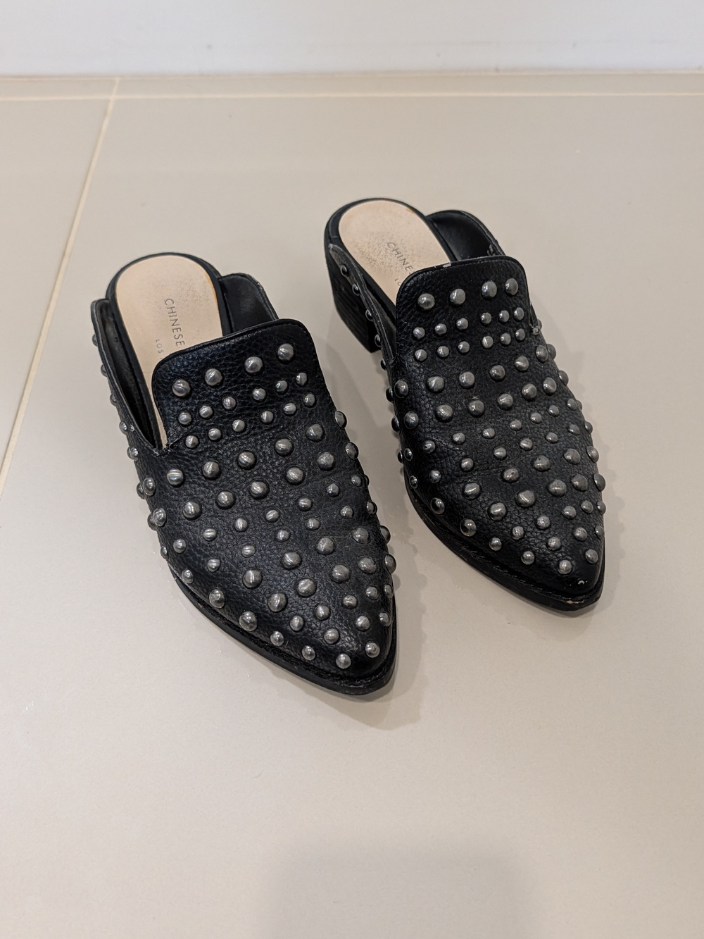 Chinese Laundry Black Studded Pointed-Toe Mules
